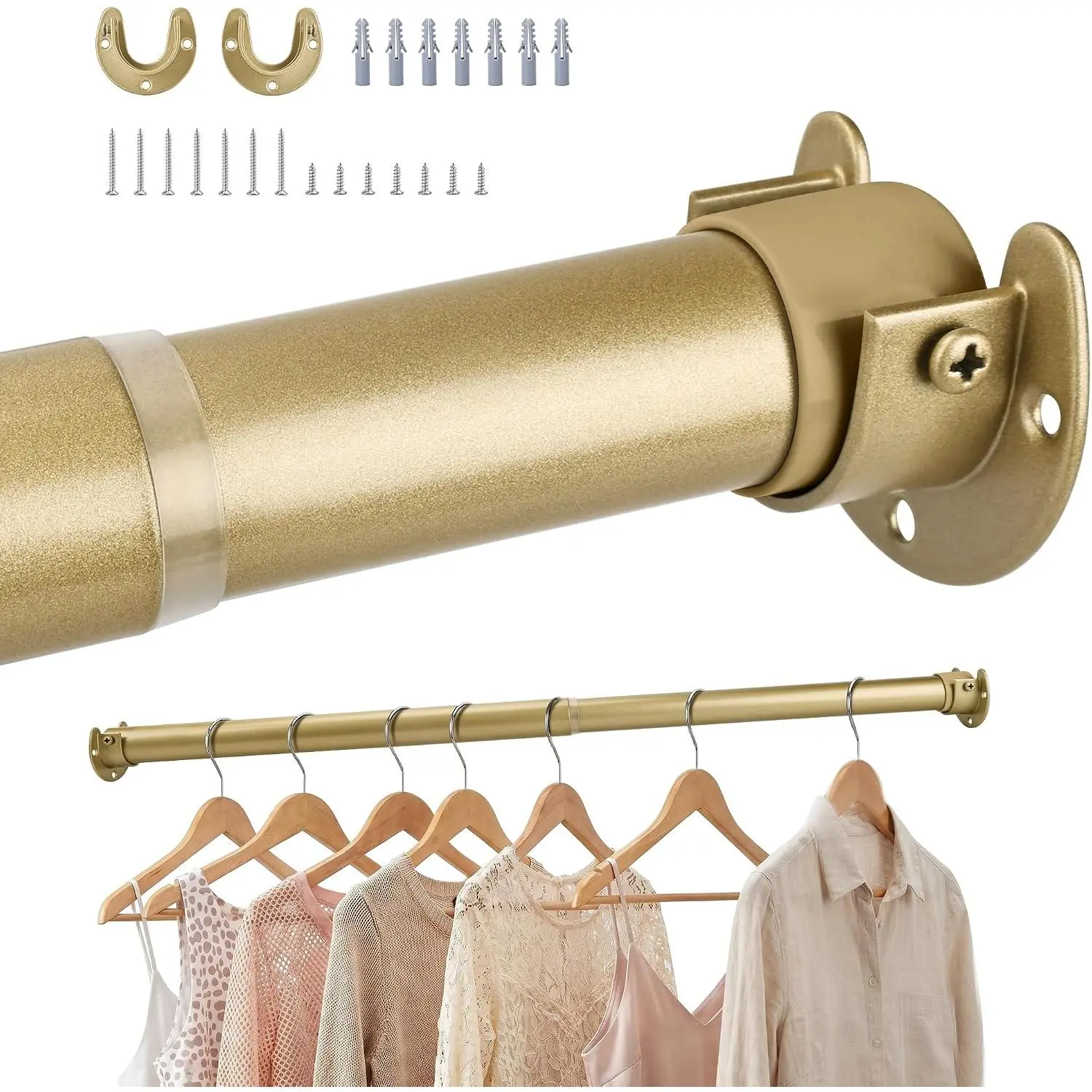 Adjustable Closet Rod for  Clothes, 17-39inch Heavy Duty Metal tension clothes rod,1.3Inches Closet Pole with Hardware Kit for Closet Organization Laundry Room RV,