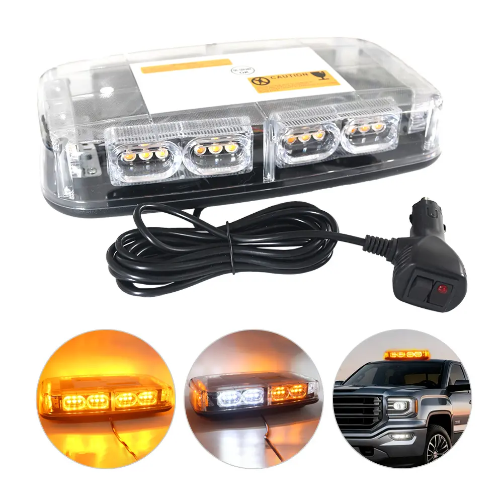 LED Roof Top Strobe Lights, High Visibility Emergency Safety Warning LED Mini Strobe Light bar with Magnetic Base for 12-24V Snow Plow, Trucks, Construction Vehicles (Amber Amber/White)