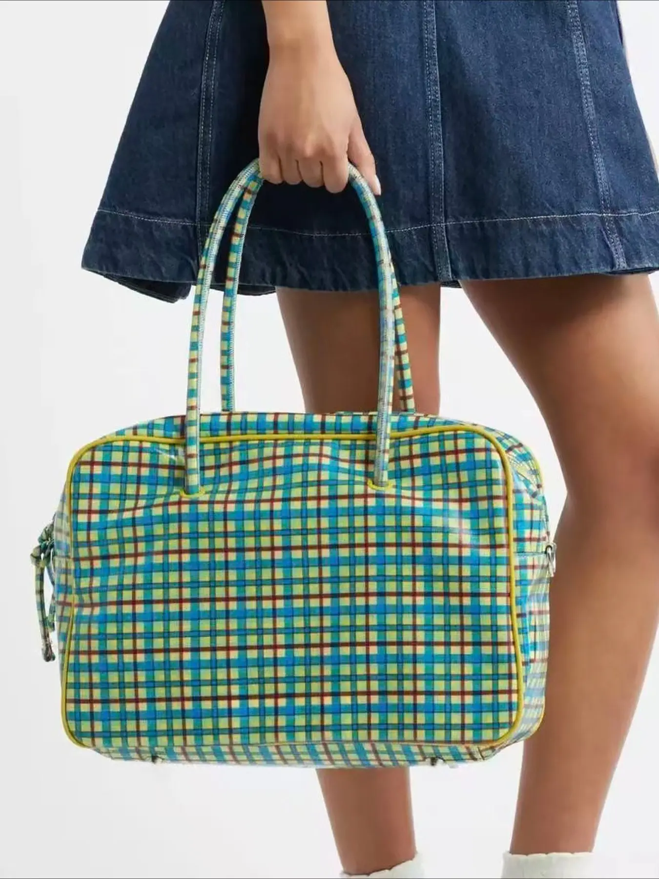 New Women's Plaid Tote Bag Canvas, Vintage British Plaid Tote, Large Capacity Travel Handbag, Stylish and Practical Shoulder Bag