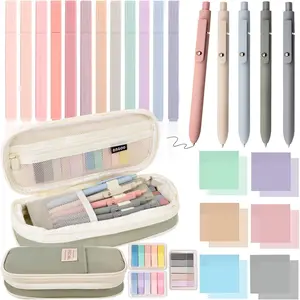 27 count Aesthetic School Supplies Include 12 count Aesthetic Highlighters  1 Ppcs Big apacity Pen Case Bag 5 count Retractable Quick Dry Gel Ink Pens 9 Pads Clear Sticky Tabs for School Office