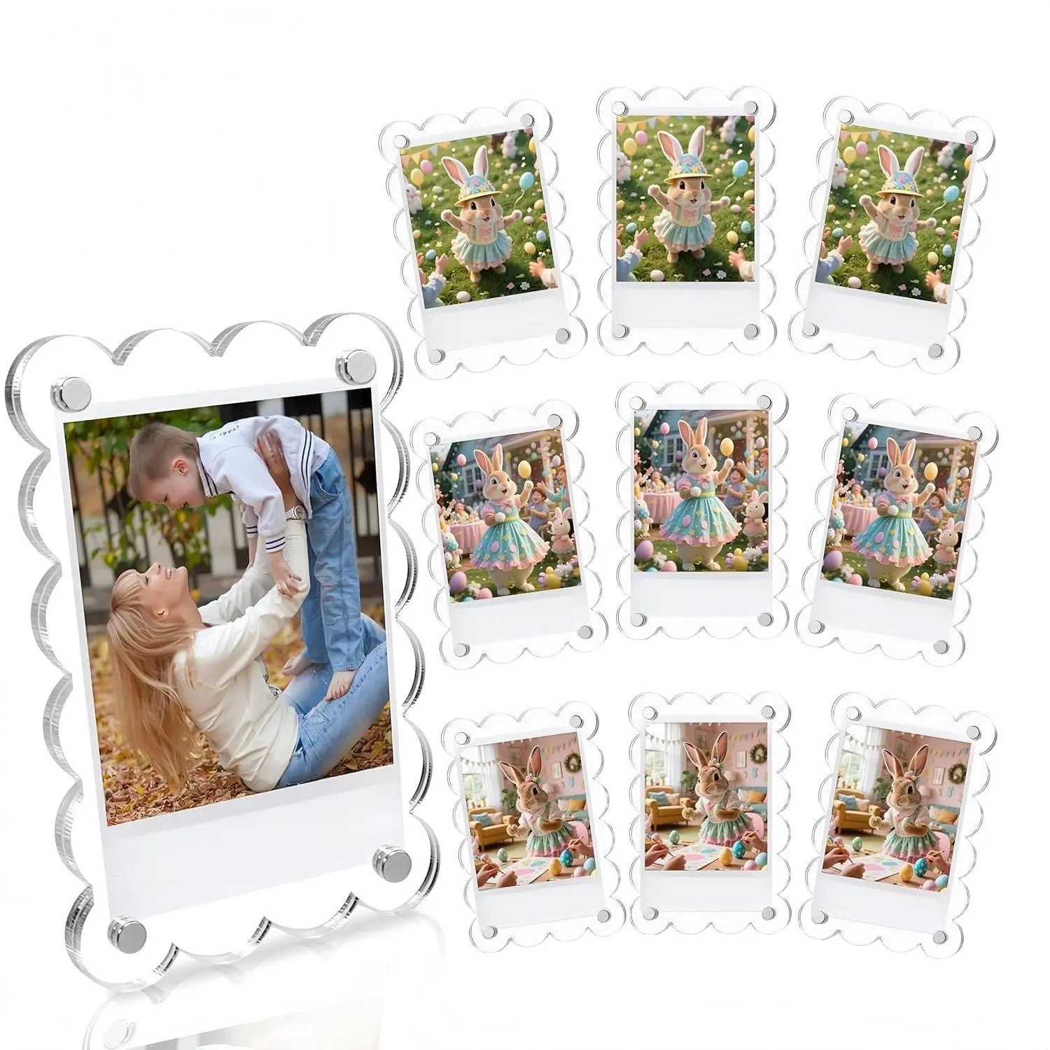 10 Pack 2.36 x 3.54 Inch Acrylic Fridge Magnetic Frame Scalloped, Double Sided Polaroid Frame, Refrigerator Magnet Picture Frame for Fujifilm Instax MiniGift