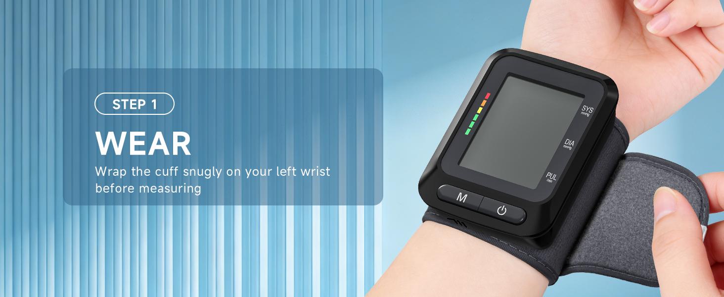 Wrist Blood Pressure Monitor, Blood Pressure Cuff Wrist for Home Use, Automatic Digital BP Monitor with Large Backlit Display, 2 User 120 Memory, Adjustable 5.3"-8.5" Cuff