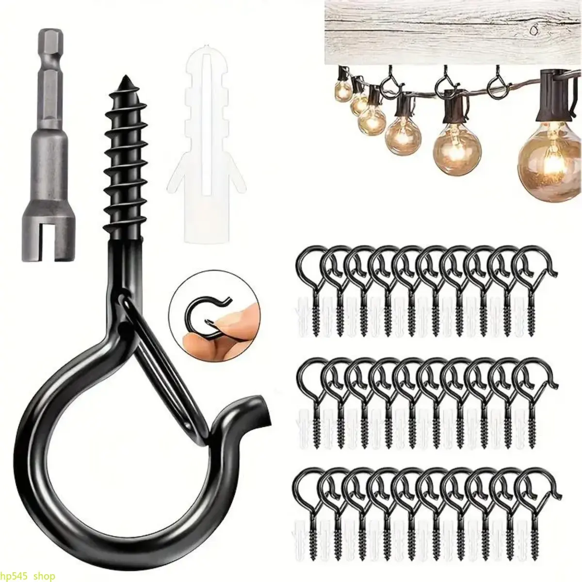 Metal Q-Shaped Hooks with Safety Buckle, 20/30 Pcs Heavy-Duty Easy-Release Outdoor Lighting Fasteners, Holiday Party Decor Accessory for Patio Garden, Home Decor Fashion Accessory, Patio Garden Lighting