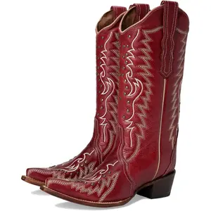 Womens Embroidered And Studded Snip Toe Casual Boots Mid Calf Low Heel 1-2.