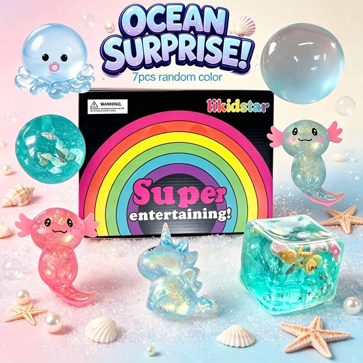 7pcs-Squishy Stress Relief Toy Set, Fun Fidget Sensory Combo Pack, Kids Party Gift