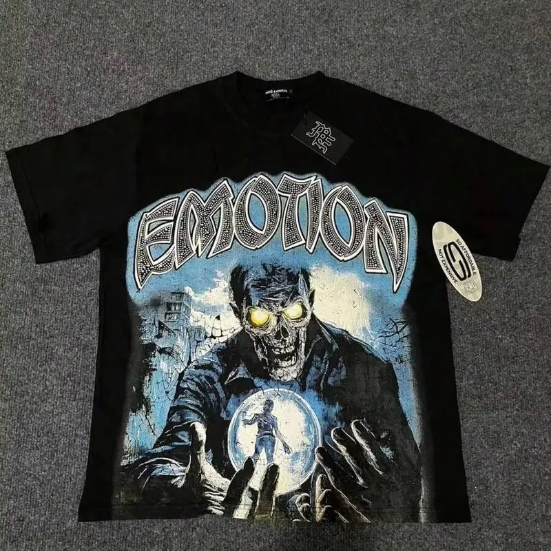 Emotion Zombie Crystal Ball Rhinestone Print Graphic Tee Oversized Black Oversized Tee For Men
