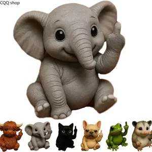 Fun Mini Middle Finger Animal Statue, Animal Middle Finger Desktop Statue, Funny Middle Finger Animal Desktop Decoration, Home Decoration Sculpture for Office Desk Gift (Elephant)