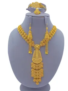 4-Piece Middle Eastern Jewelry Set for women, Elegant Dubai Style Pendant Necklace Bracelet Ring Earrings, Women's Party Accessories Gift