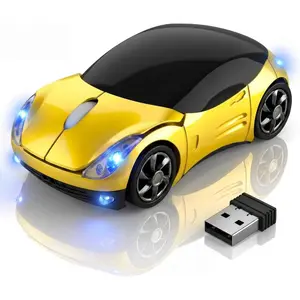 Fashion Yellow Wireless Car Mouse, 2.4G with USB Receiver, 1600DPI Optical, Ergonomic Mini Computer Mouse, for Laptop, PC, Tablet, Windows, Mac OS