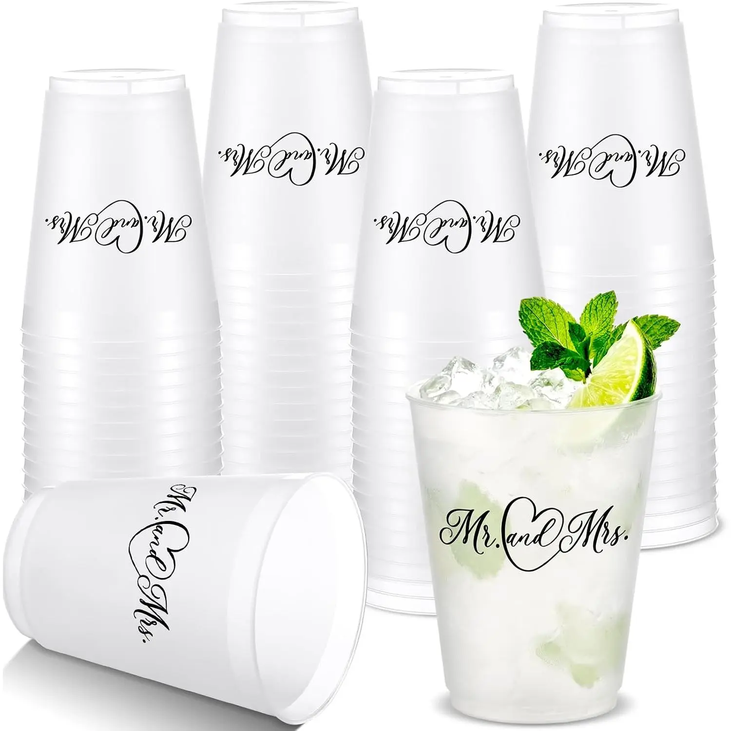 16 count  Frosted Cups for Wedding 16 oz  Frosted Plastic Cups Mr and Mrs Wedding Reception Cup for Weddings Bridal Shower  Birthday Party Favor Supplies