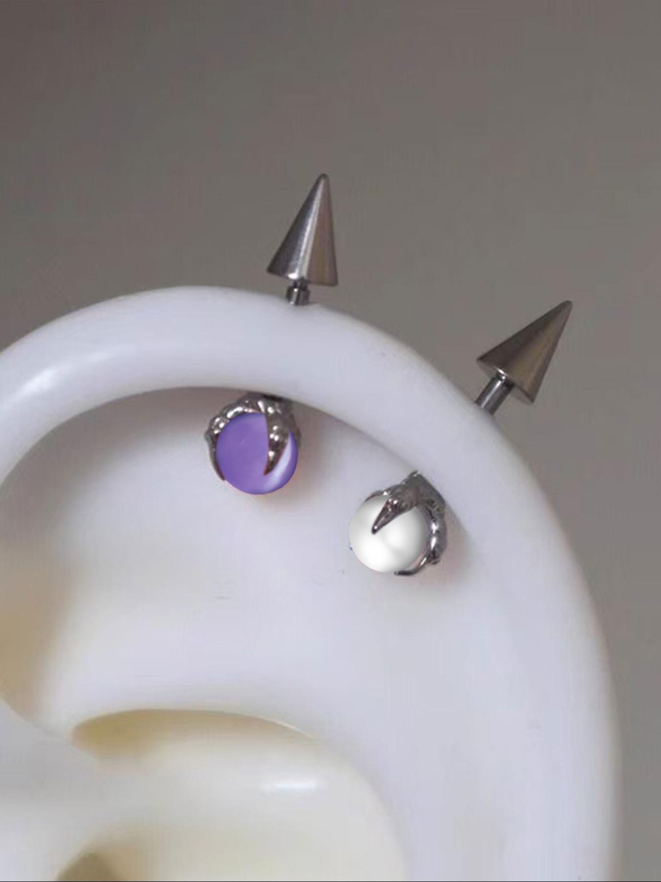 Stylish Hypoallergenic Stainless Steel Spike Ear Cuffs with Cat's Eye Stone Design, 16G Fashion Earrings for Men and Women, Perfect Birthday Gift