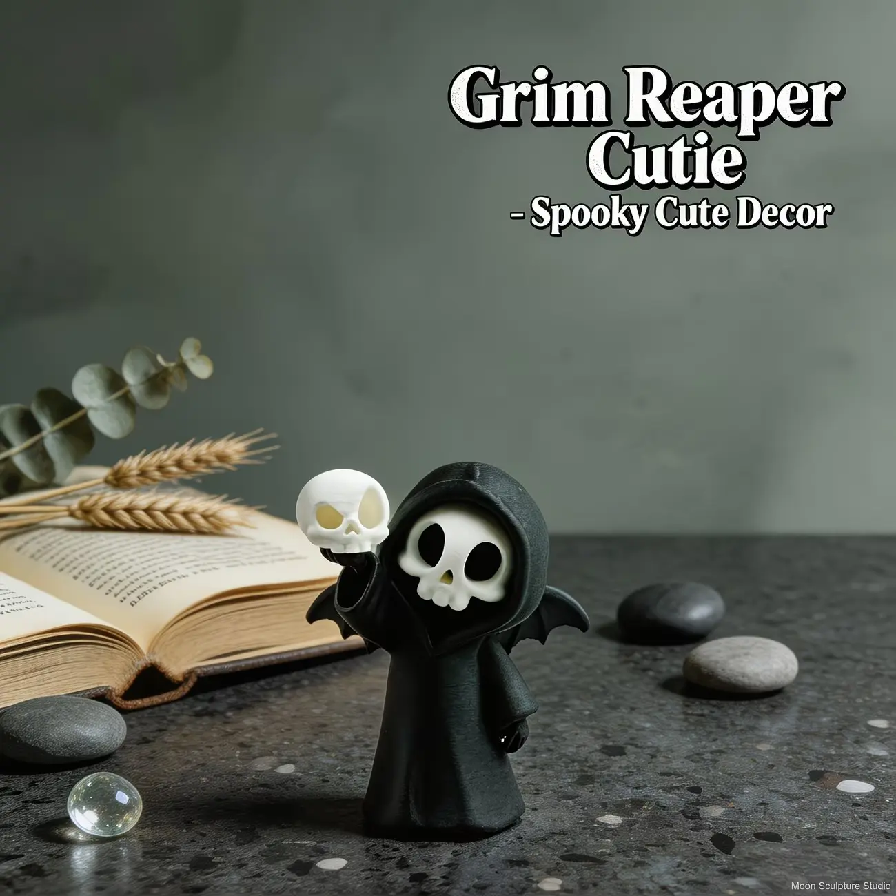 Gothic Grim Reaper Statue, 2.83 Inch Pla Plastic Figure, Skull Sculpture, Home & Halloween Decor, Dark Fantasy Desktop Ornament, Gothic Collectible Gift