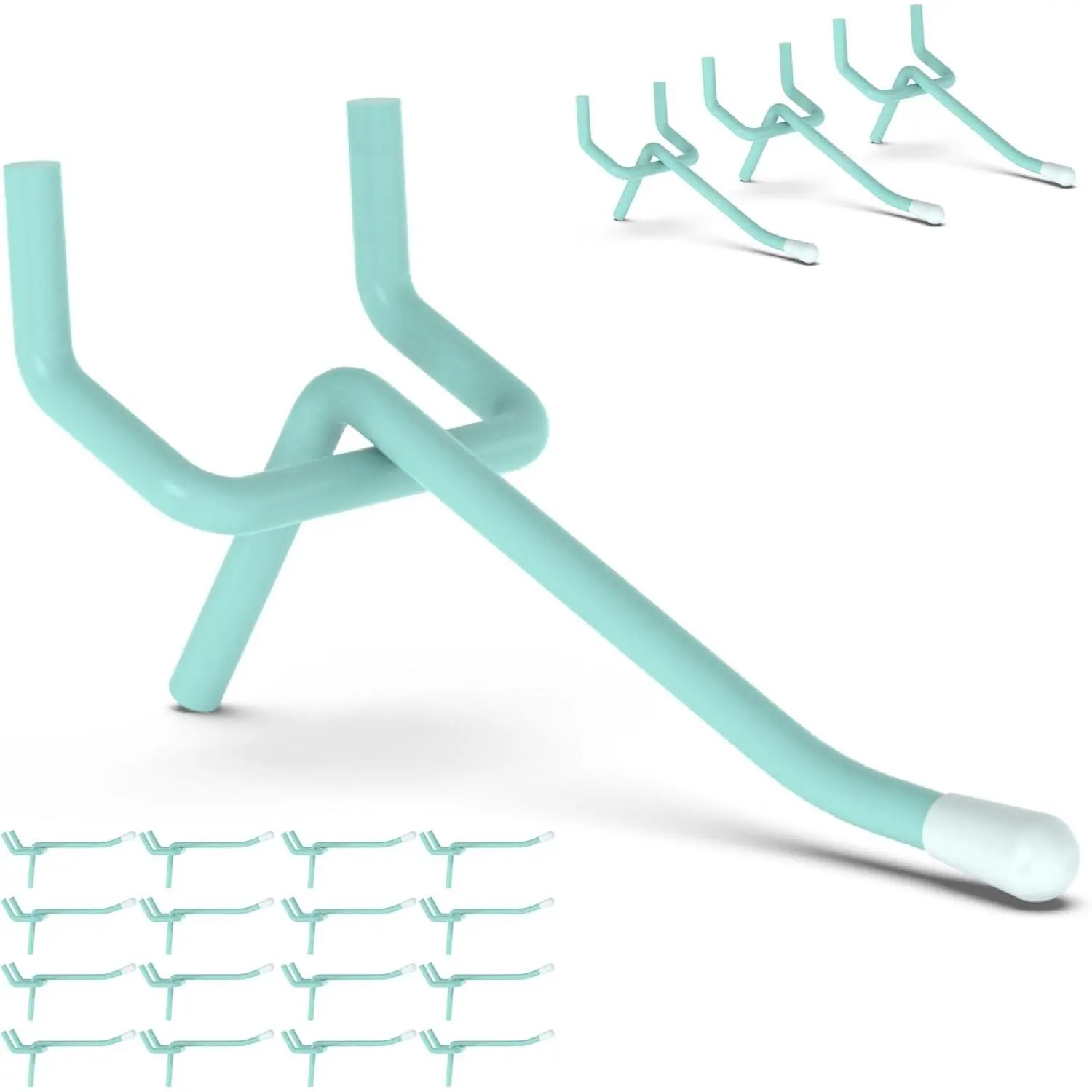 50-Pack Blue Pegboard Hooks 2 Inch, Decorative Metal Peg Board Hangers with Rubber Safety Tips, Fits 1/8" & 1/4" Boards, Heavy Duty Organizer for Craft Room, Nursery, Garage & Retail Display