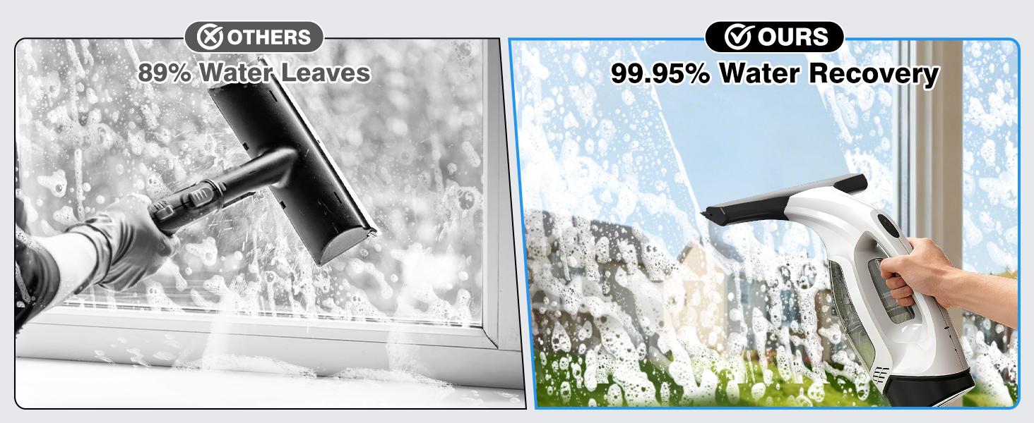 Window Vacuum Squeegee Cordless, 2000Pa Electric Window Cleaner Tool with 2200mAh & 150ml Water Collection Tank, Window Cleaning Kit Shower Squeegee for Glass Doors, Windows, Mirrors, Car (White)