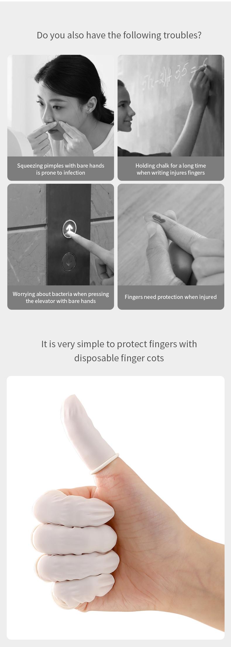 FaSoLa disposable rubber finger covers are non-slip, wear-resistant, and provide hand protection. They are highly elastic and allow touch-screen use, offering flexible dexterity
