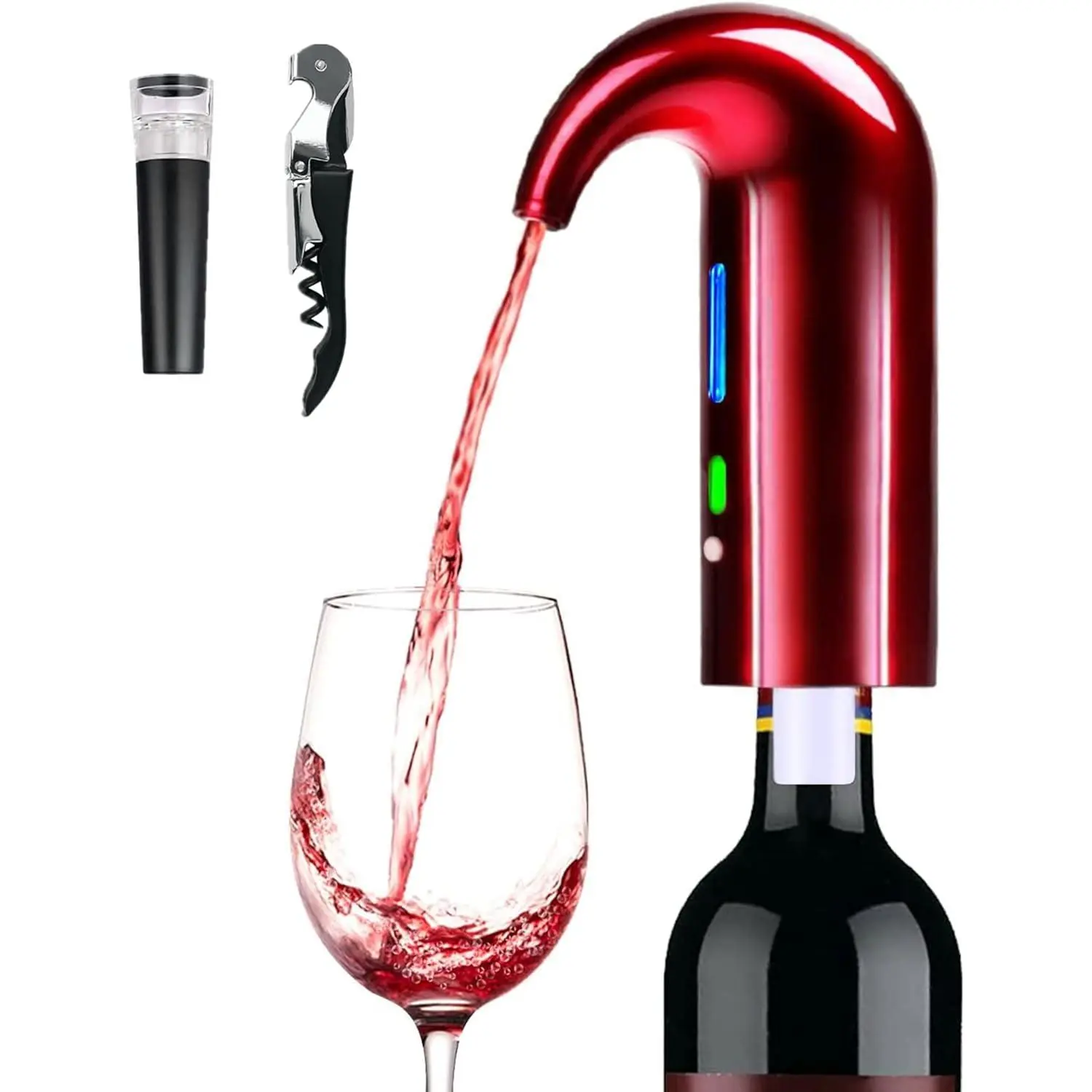 Electric Wine Aerator, Wine Dispenser, Aeration and Decanter Wine Pourer, Red White Wine Accessories Best Wine Gifts Fathers Day Gift for Men-Red