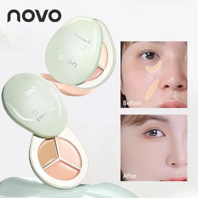 3 Color Cream Concealer Palette Avocado Hydrating Concealer Full Coverage Cover Dark Circles Acne Spots Multi Shade Color Corrector Natural Makeup