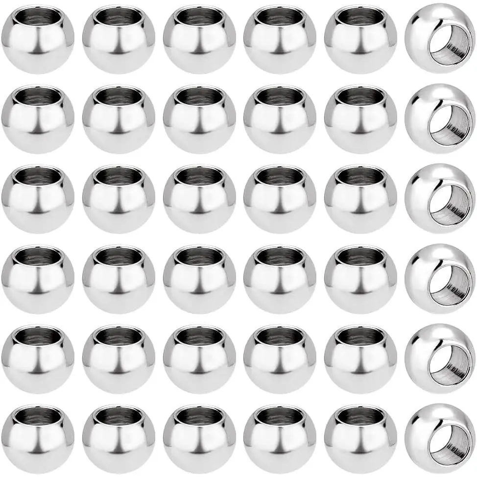 200 count 6mm 304 Stainless Steel Round Spacer Beads, Large Hole Beads for Earrings, Bracelets, Necklaces & Crafts