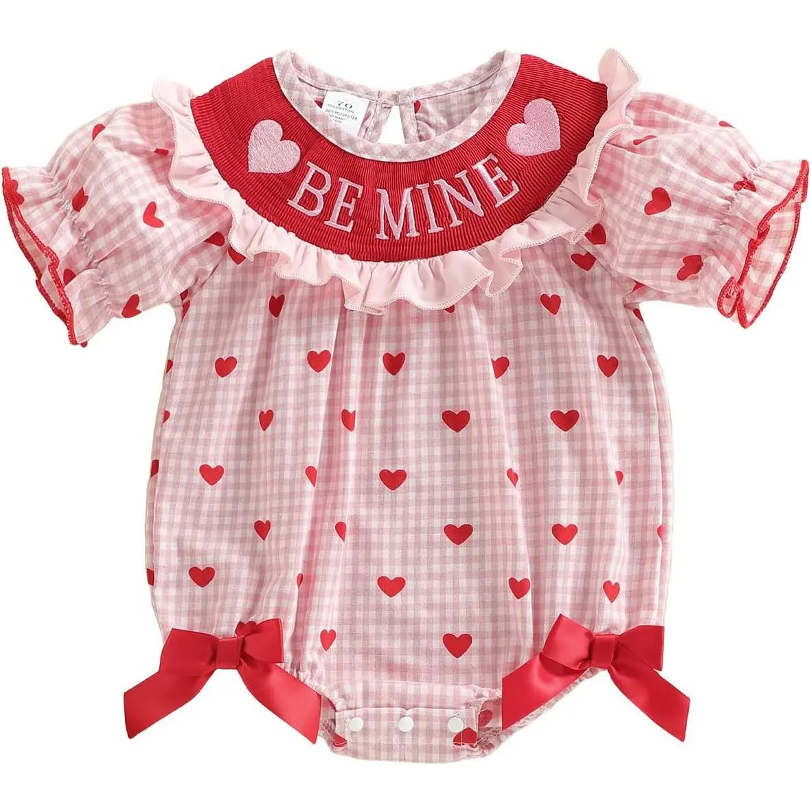 Baby Girl White Bunny Cross Embroidery Short-Sleeve Bubble Romper, Cute Smocked Bodysuits & Onesies for Easter, Baby Girls Bodysuits & One-Pieces