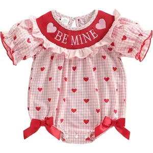 Baby Girl Easter Outfit Bunny Cross Embroidery Bubble Romper Short Sleeve Easter Onesie Cute Smocked Clothes