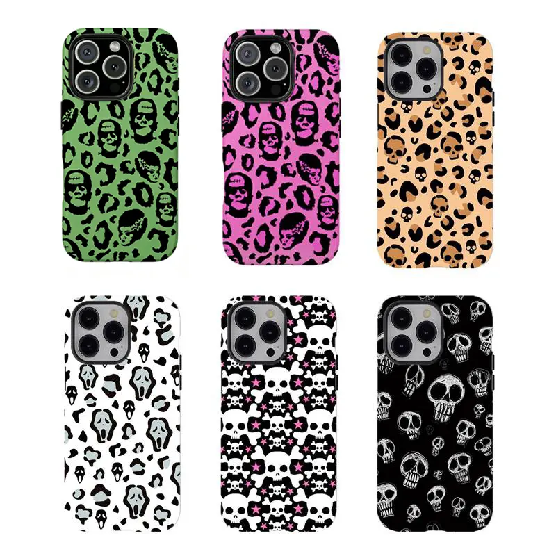 [No magnetic]  Y2K Skull Leopard Print Phone Case,durable phone Cover,Grunge Goth Aesthetic for iPhone 17 16 15 14 13 12 11 8 7 for Samsung Series,Shockproof Protective Dual-Layer design phone case,trending phone Cover,perfect gift for girl