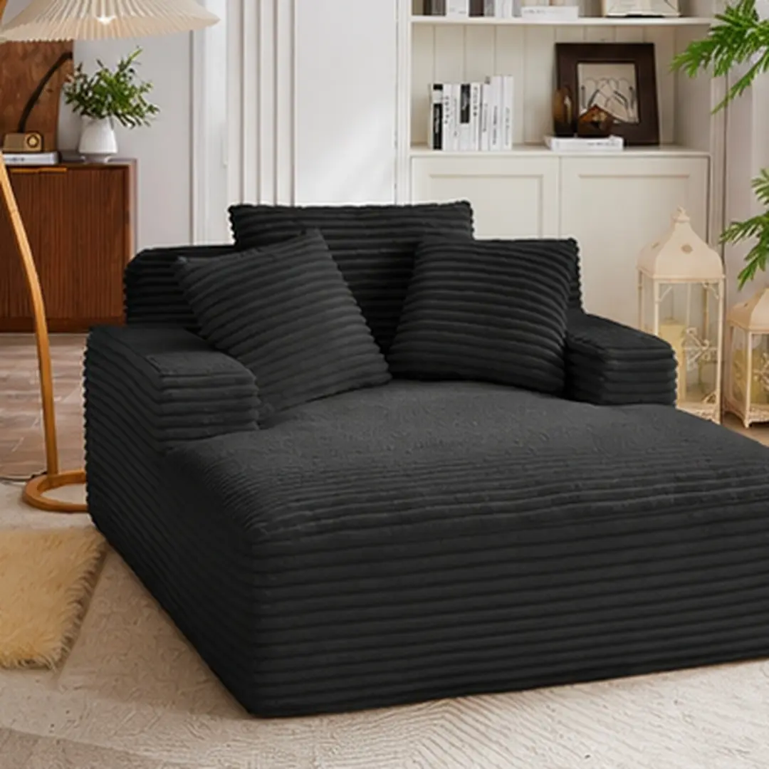 ARCH Oversized Corduroy Couch - 2-Seater Modern Indoor Sofa Chaise Lounge Sleeper, High-Quality Fabric, High-Density Foam Cushions, 66.10w x 49.20d x 28.30h in, Pre-Assembled for Living Room/Office, Black, 2-Seater Sofas & Couches