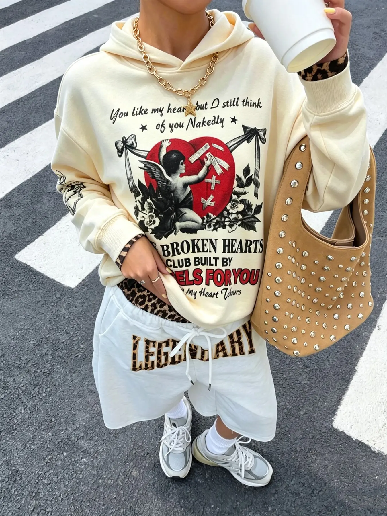 Women Viral TikTok Oversized Hoodie, Vintage Cupid Broken Heart Angel Graphic Hooded Sweatshirt, Long Sleeve Loose Fit Pullover Hoodie with Sleeve Print, Y2K Retro Streetwear Aesthetic Casual Tops,Trendy 2026 Grunge Hip Hop Outfits,