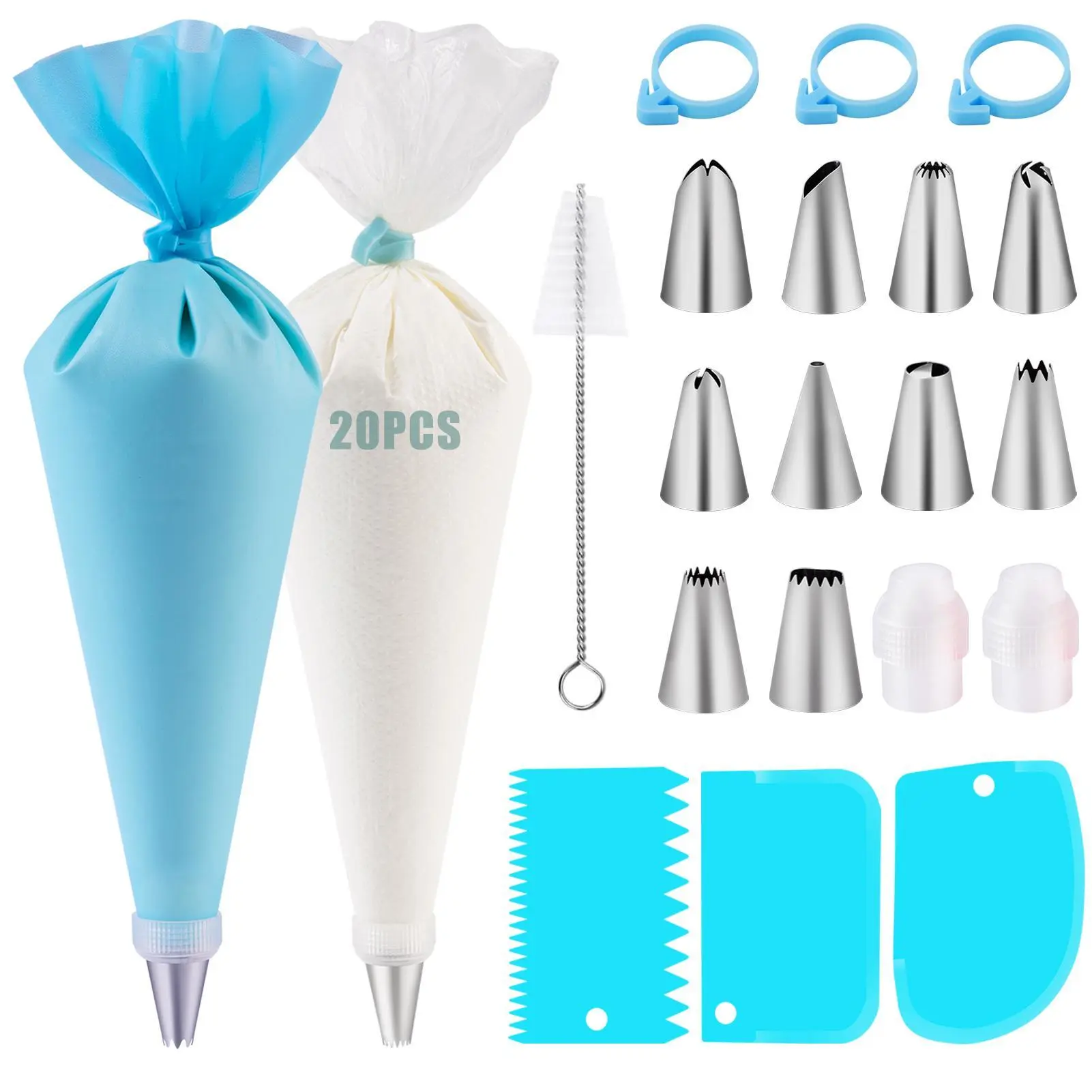 Premium Silicone Reusable Piping Bags Kit Set, Multiple Pieces Cake Decorating Tools with Frosting Tips, Nozzles for DIY Cake, Cookie, Cupcake Baking Supplies