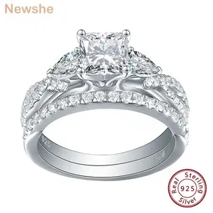Trendy 2-Piece Engagement Ring Set for Women, 925 Sterling Silver Pear Cut Bridal Set with VVS1 Moissanite or AAAAA Cubic Zirconia, Engagement Rings