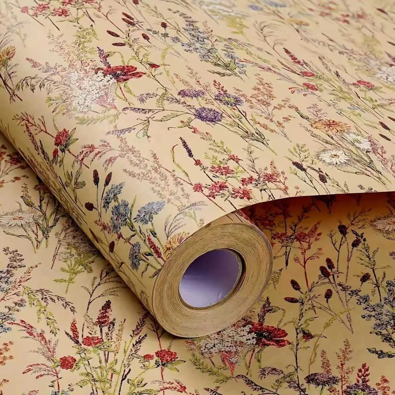 Wildflower Wrapping Paper, Kraft Paper Floral Design, 1 Roll 17" X 9.84", Ideal for Women's and Girls' Gifts, Birthdays, Weddings, Bridal Showers, Engagements