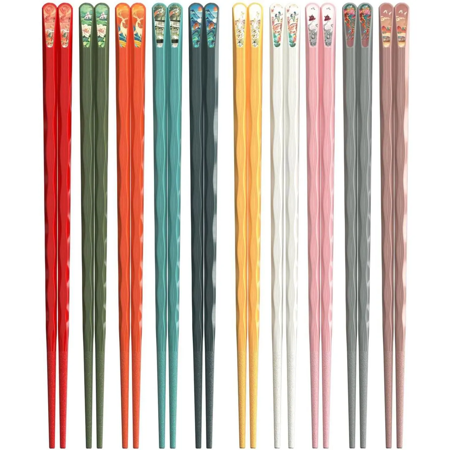 Fiberglass Chopsticks, 10 Pairs, Non-Slip, Dishwasher Safe (Wavy) | 9.5 Inch   + Fiberglass, Heat Resistant To 120°C, For Sushi, Ramen, Noodles & Rice
