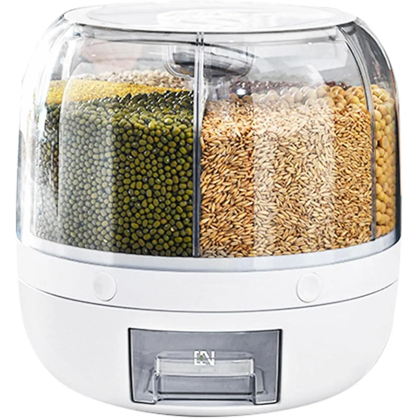 360-Degree Rotating Rice Storage Container, 7lb Large Capacity 6-Grid Airtight Moisture-Proof Food & Grains Dispenser with Lid (Home Organizer Storage Bin)