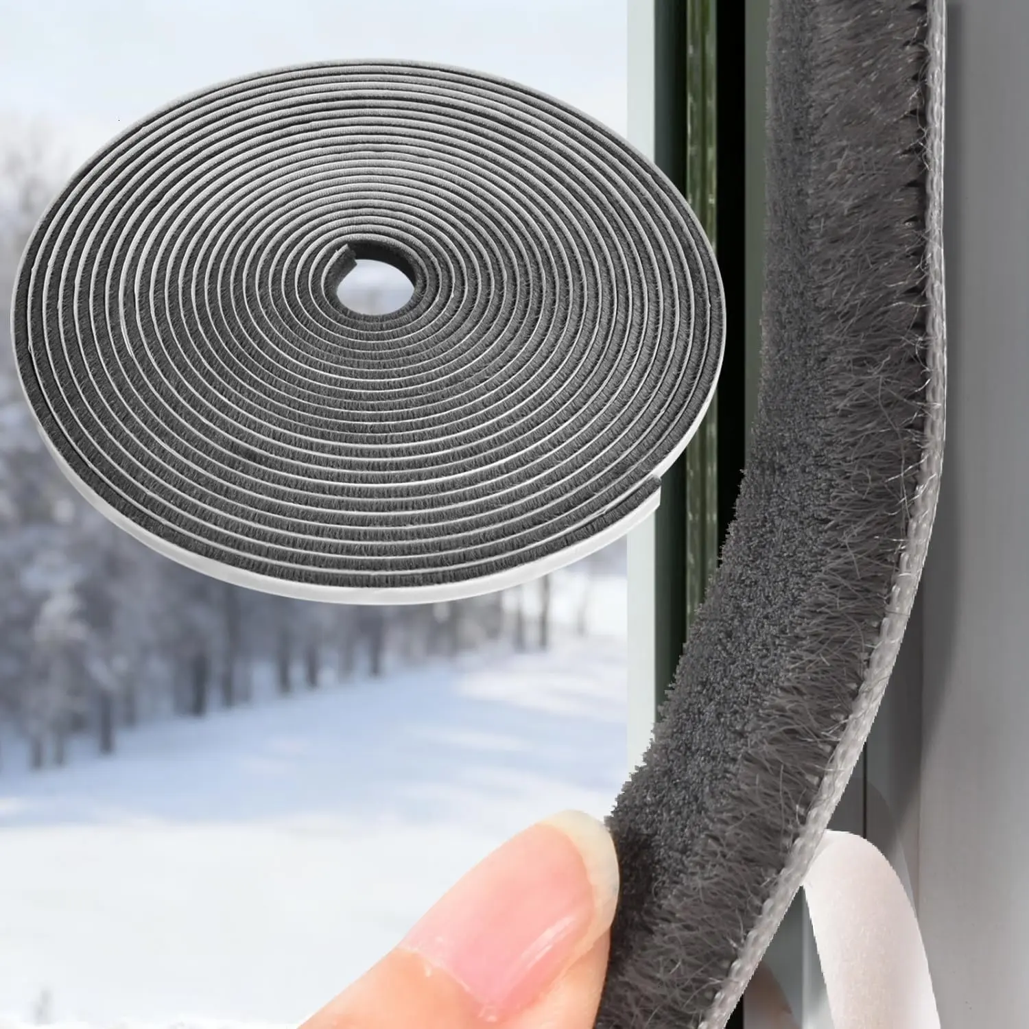 33 Ft Brush Weather Stripping Door Seal  Self-Adhesive Weather Stripping Window Seal Soundproofing Windproof  0.35 in Wide x 0.2 in Thick, Grey