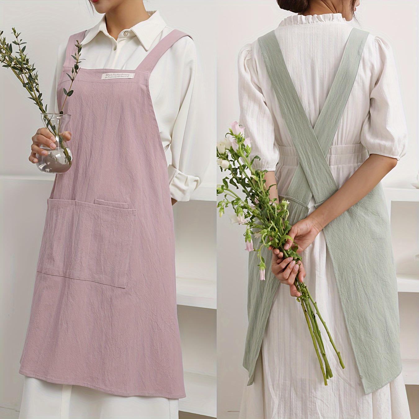 A Single Piece of Apron with Pockets, Featuring Cross-Back Straps, Suitable for Chefs, Gardening, Cooking, Baking, Florists, Painting, Baristas, And As Workwear