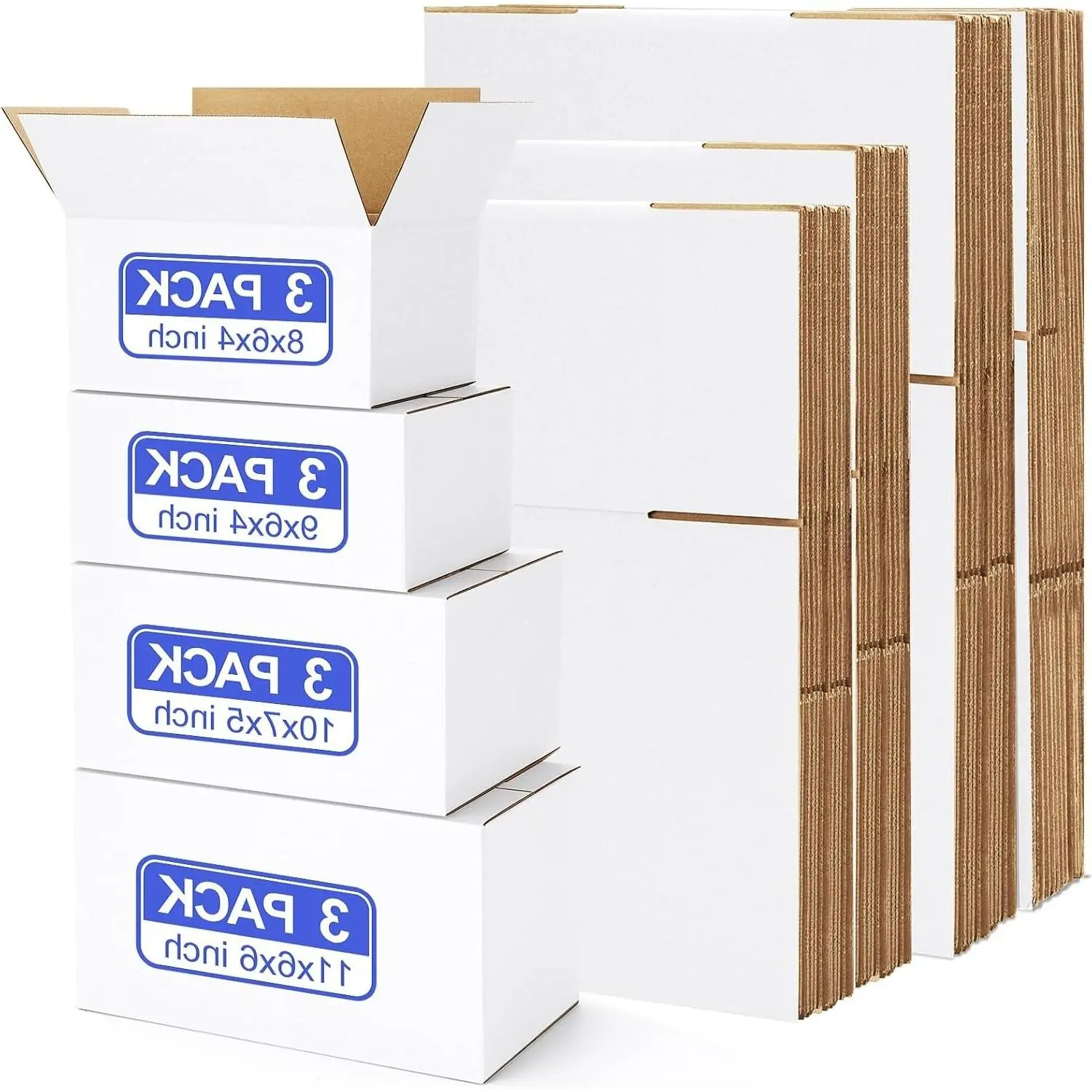 12 Pack White Corrugated Shipping Boxes Assorted Sizes, 8x6x4, 9x6x4, 10x7x5, 11x6x6 (3 Each), Small Cardboard Mailers for Packaging, Mailing, Small BusinessGift