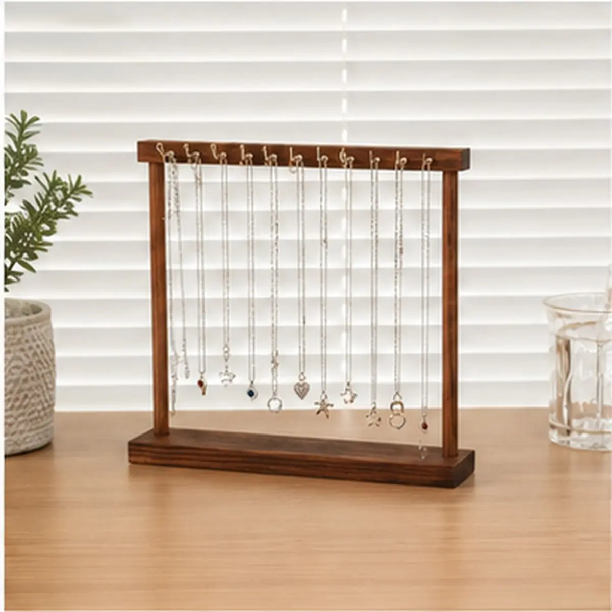 Brown Necklace and Earring Display Stand, Tabletop Jewelry Organizer Holder, 1 Piece