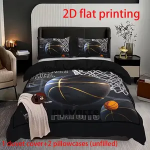 3-piece Basketball Print Bedding Set, Bedding Ensemble, Bedroom Bedding Set, Includes 1 Duvet Cover + 2 Pillowcases (No Fill) - Soft, Comfortable, and Breathable Home Dorm Friendly Bedding, Printed Bedding Set