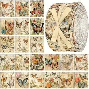 40 Pieces 6.5 x 50cm Vintage Butterfly Themed Assorted Pattern Pre Cut Quilting Fabric Bundle Precut Fabric For DIY Handicrafts Handmade Doll Clothes Sewing Supplies Quilting Projects Home Decoration