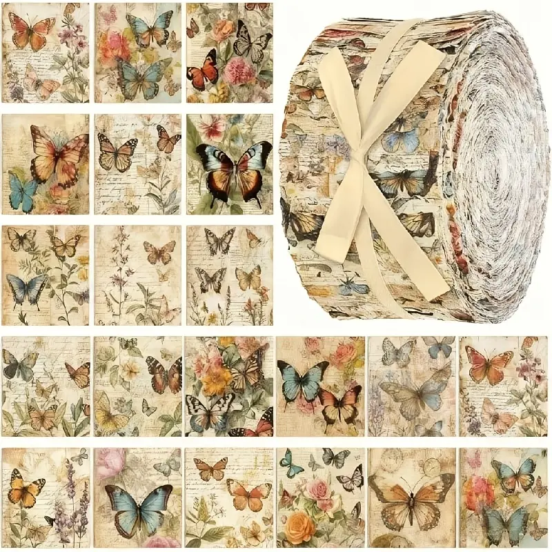 40 Pieces 6.5 x 50cm Vintage Butterfly Themed Assorted Pattern Pre Cut Quilting Fabric Bundle Precut Fabric For DIY Handicrafts Handmade Doll Clothes Sewing Supplies Quilting Projects Home Decoration