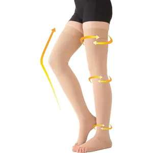 Medical Thigh High Compression Stockings for Men & Women, 20-30 mmHg Graduated Compression Support Hose, Pair, Open Toe, Opaque, Best for Varicose Veins, Edema, Flight, DVT, Swelling, Beige XL
