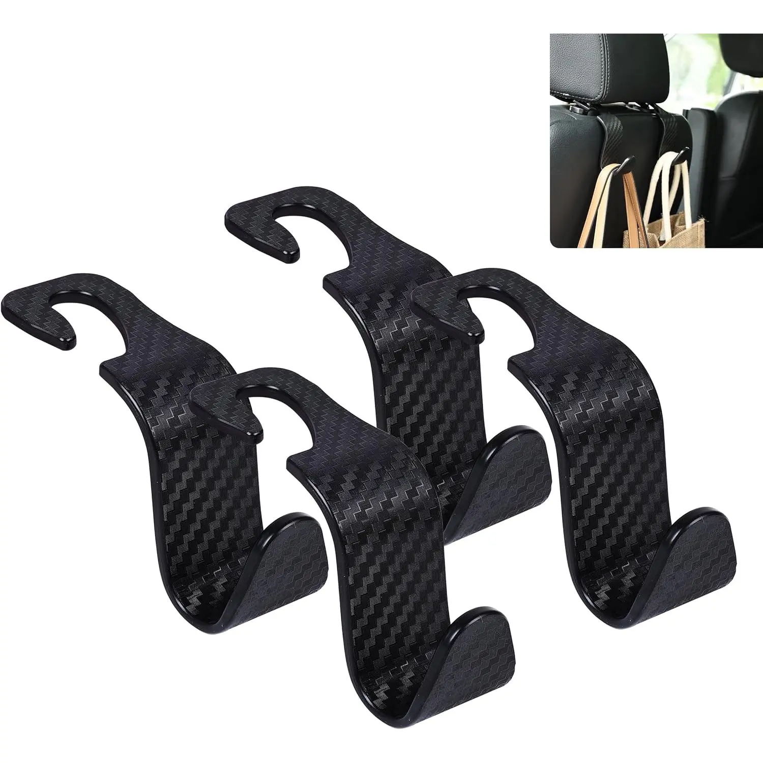 Seat Headrest Hook   Seat Hook Hangers Interior Storage Organizer for Purse Handbag Coats Umbrellas Grocery Bags 4 Pack Black