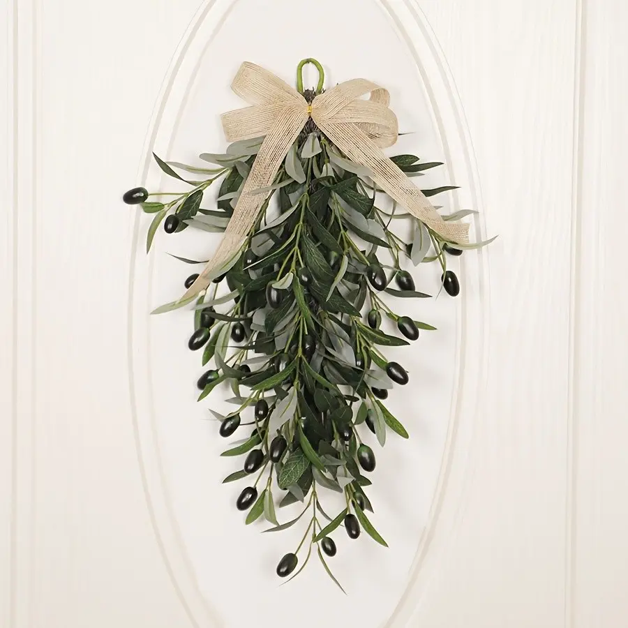 Olive Branch Door Decor Hanging Wreath, Spring Summer Wedding Decoration, Farm Style Wall Mount, 19.7 Inches, Mimic Spring Design