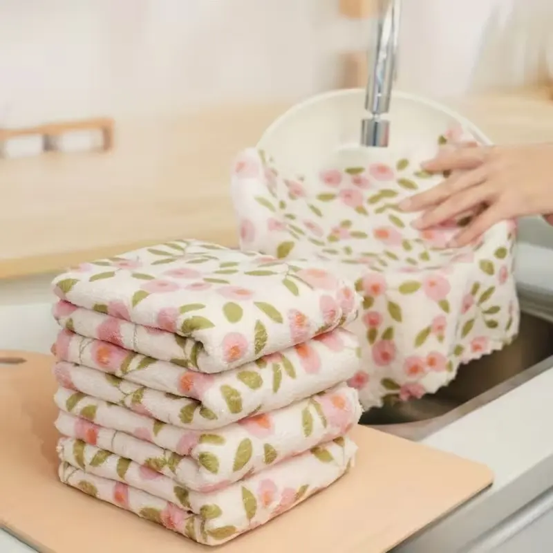 10 Pcs Coral Fleece Flower Cleaning Cloths, Super Absorbent Quick Dry Soft Towels, Multi-Use Reusable Kitchen Bathroom Glass Car Cleaner, Gift Idea