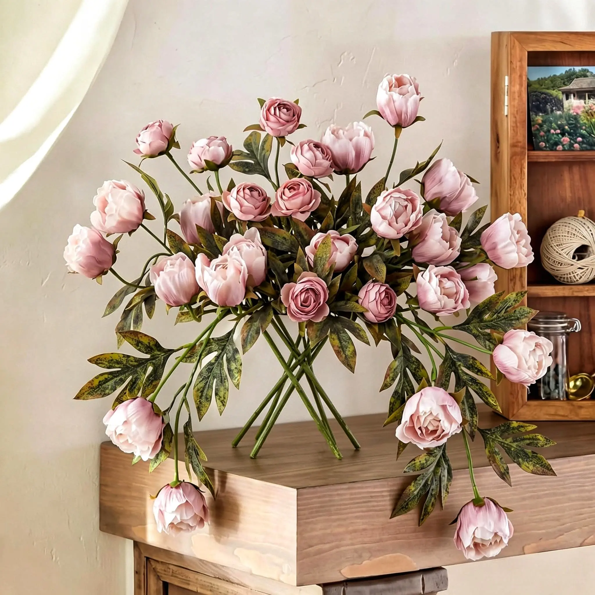 6 viral-style artificial peony bouquets, suitable for vase arrangements, handmade bridal bouquets and table decorations, for indoor and outdoor home decor, Faux Floral Decor, Valentine's Day, Mother's Day, weddings and Christmas