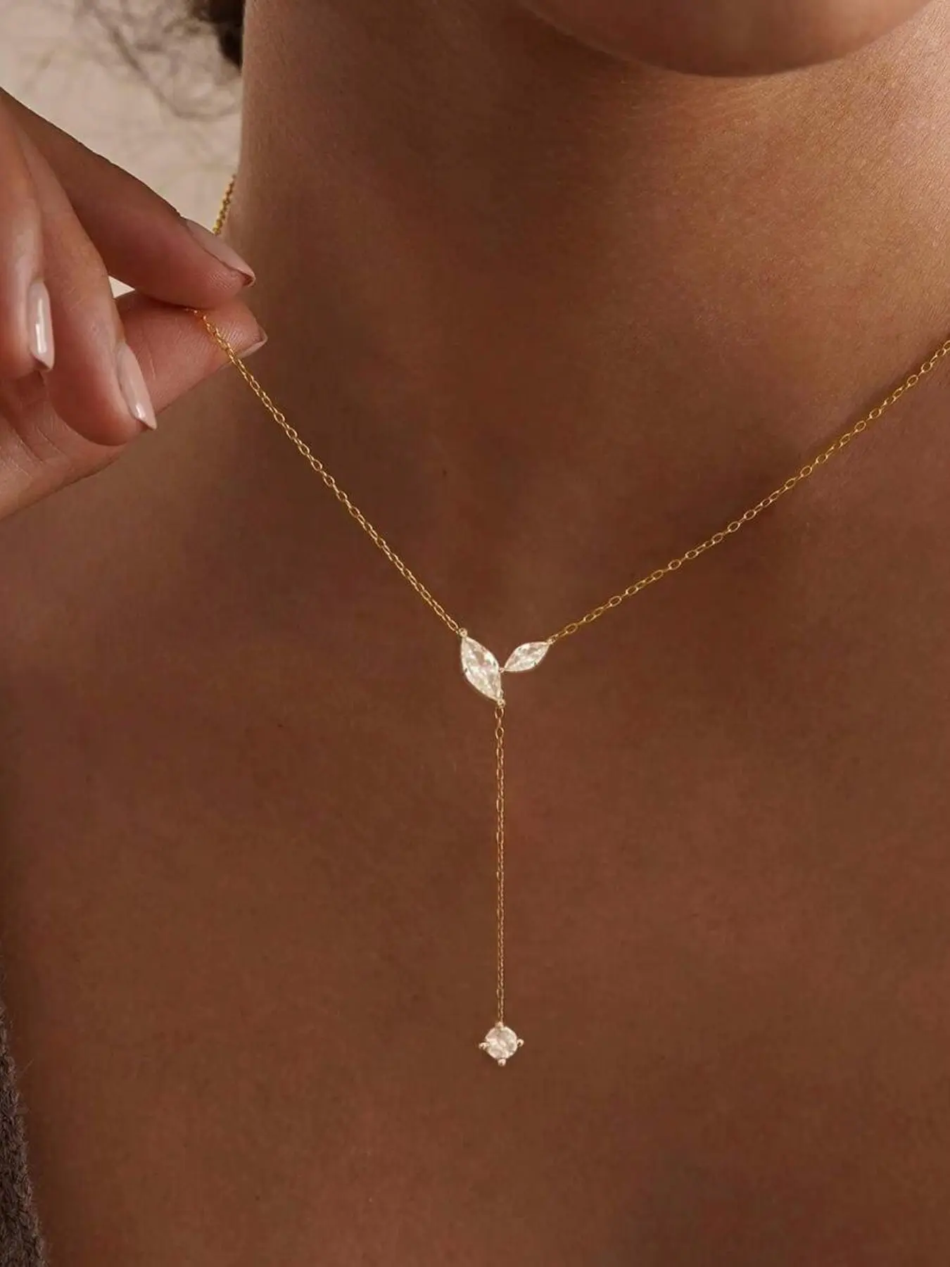 Elegant Water Drop Copper Zircon Y-Shape Necklace for Women, Perfect for Daily Wear, Evening Parties, Ideal Gift