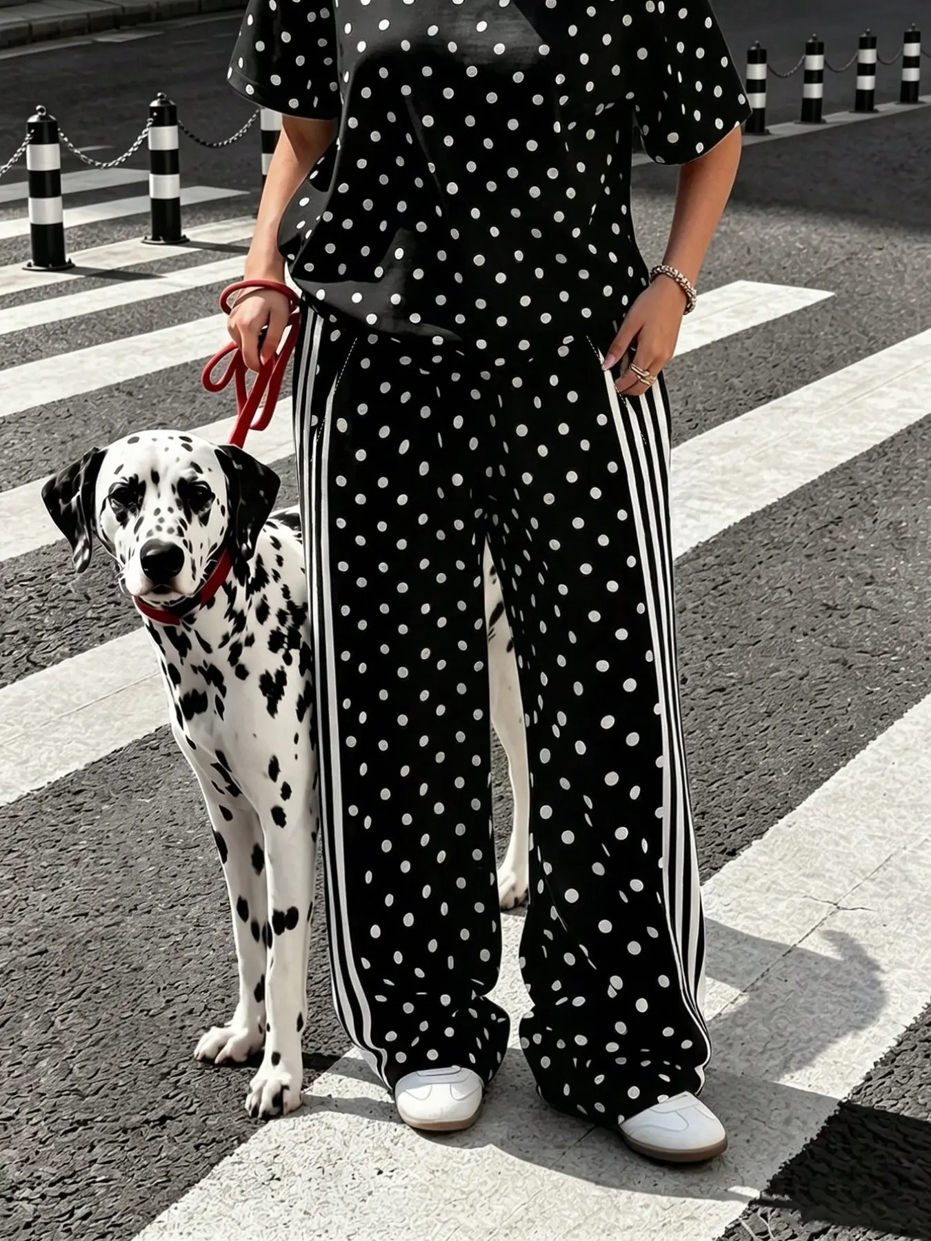 Women's Boho Polka Dot Loose Fit Pants, Outdoor Streetwear Y2K Style, Spring Summer Essential, Casual Comfortable All-Season Wear, Casual Fit Waist