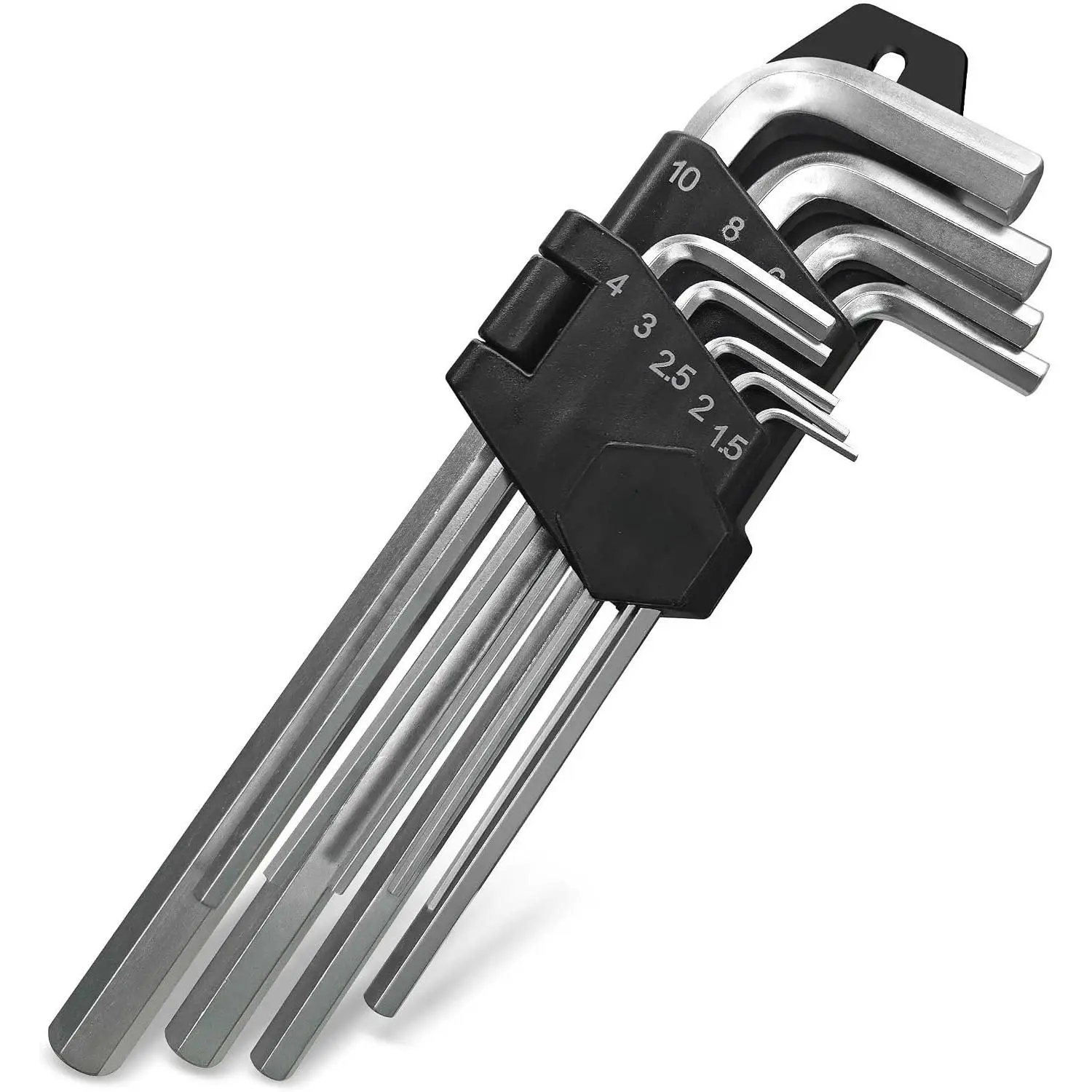 Allen Hex Key Set, 9-, L-Shape, Chrome Vanadium Steel, 1.5-10 mm