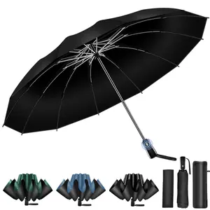 Men's Automatic Folding Reverse Umbrella - Large Size, Black Sun Protection Coating, Wholesale Business Umbrella