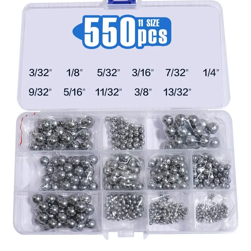 500Pcs 11 Size 3/32''-13/32'' SAE Precision Chrome Steel Assorted Loose Bicycle Bearing Ball Components Assortment Kit L(SAE)