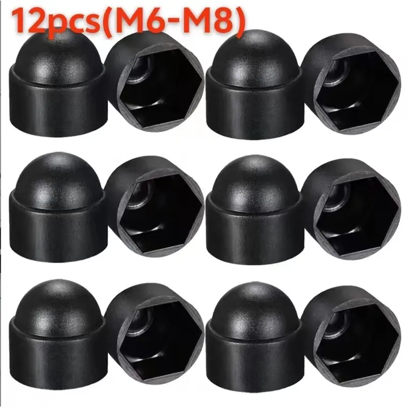12pcs black M6/M8 PE hexagon-head bolt cap dome plastic screws dust cap hexagon screw protection cover